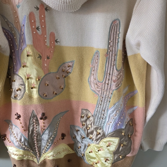 Franco Valerie M Vintage 90s Artsy Fun Eclectic Embroidered Beaded Turtleneck - Picture 7 of 15